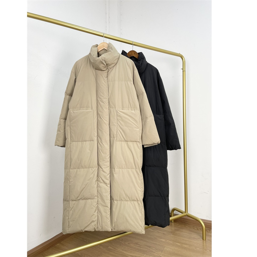 H1高充绒量25冬新款女立领长款纯色羽绒服加厚保暖宽松廓形被子款