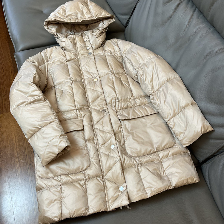 X3白鸭绒外单24冬季新款羽绒服可脱卸连帽中长款外套加厚珠光感