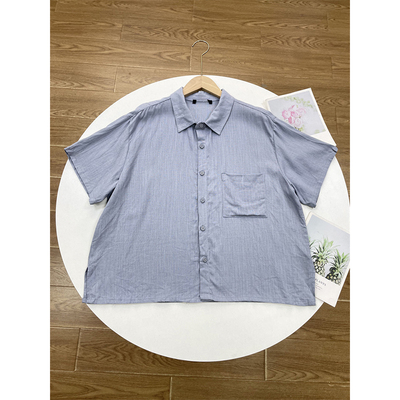 M2宽松亚麻衬衫~25秋新女士短袖翻领衬衫外单通勤款开衫复古小衫