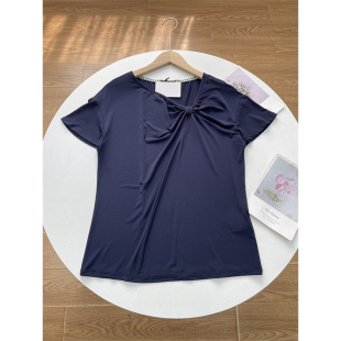 T恤衫 F1舒适面料 女士V领短袖 外单纯元 性价比高 前领蝴蝶结造型