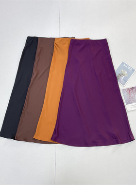 G4轻奢缎面裙~外单25春夏女士半身裙复古~醋酸缎面质感温柔中长裙