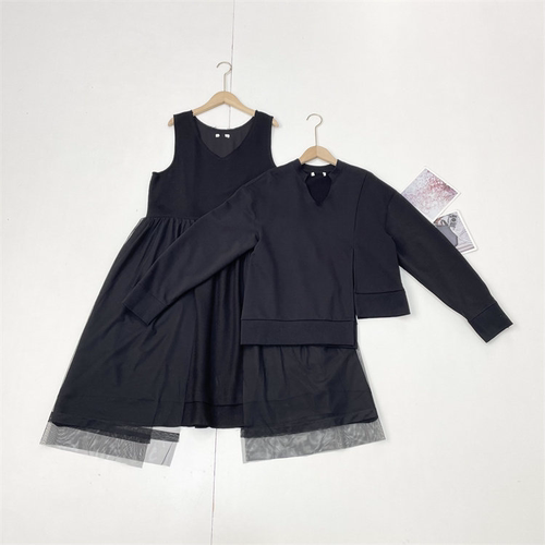 P￥1780大牌超值两件套~贵牌小众设计女套装卫衣+连衣裙黑色显瘦