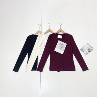 E1基础款 日常圆领长袖 T恤打底衫 外穿直筒烫钻logo显瘦 26春新款