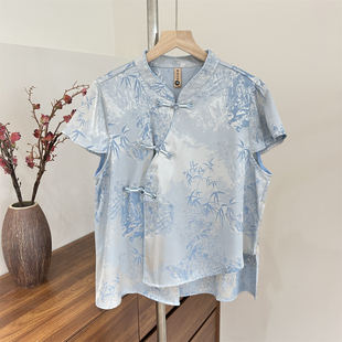 妈妈装夏款上衣新中式中老年人女装雪纺衫奶奶装夏装短袖T恤薄款