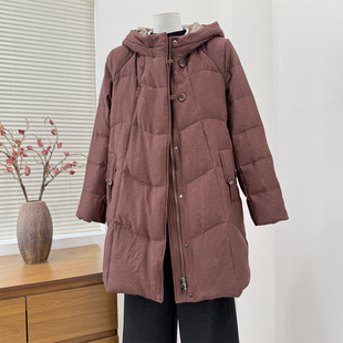 中年妈妈冬装连帽羽绒服中长款2026新款中老年女装白鸭绒洋气外套