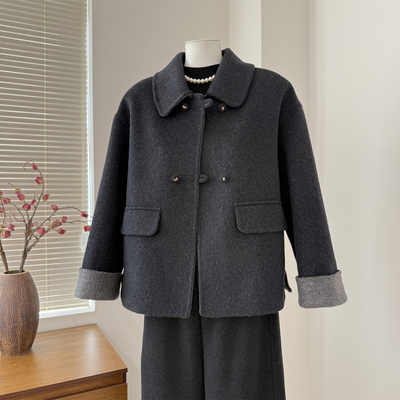 妈妈春秋新款双面呢绵羊毛大衣