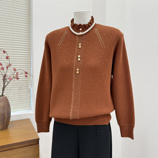 半高领毛衣中年妇女时尚 2025新款 毛线衣女 针织衫 中老年妈妈秋冬款