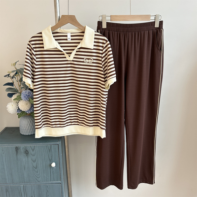 中老年女年轻洋气条纹小衫t恤