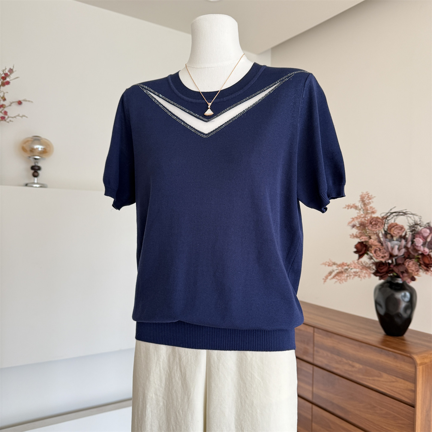 中年妈妈夏装洋气针织衫2026新款短袖上衣服中老年女装时尚薄t恤