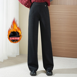 冬季加绒加厚妈妈裤子宽松休闲女裤大码中老年外穿直筒裤保暖棉裤