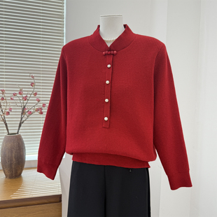 中年妈妈冬款加绒毛衣针织打底衫中老年人女秋冬加绒加厚保暖上衣