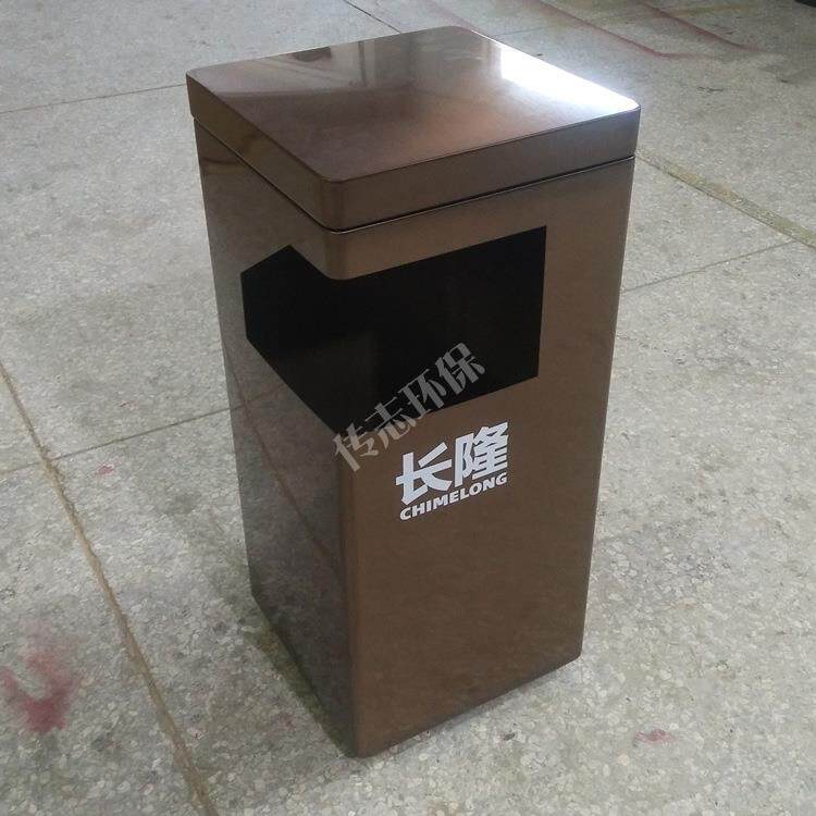方形室内不锈钢垃圾桶定制古铜色金属果皮箱厂家广州景区垃圾箱