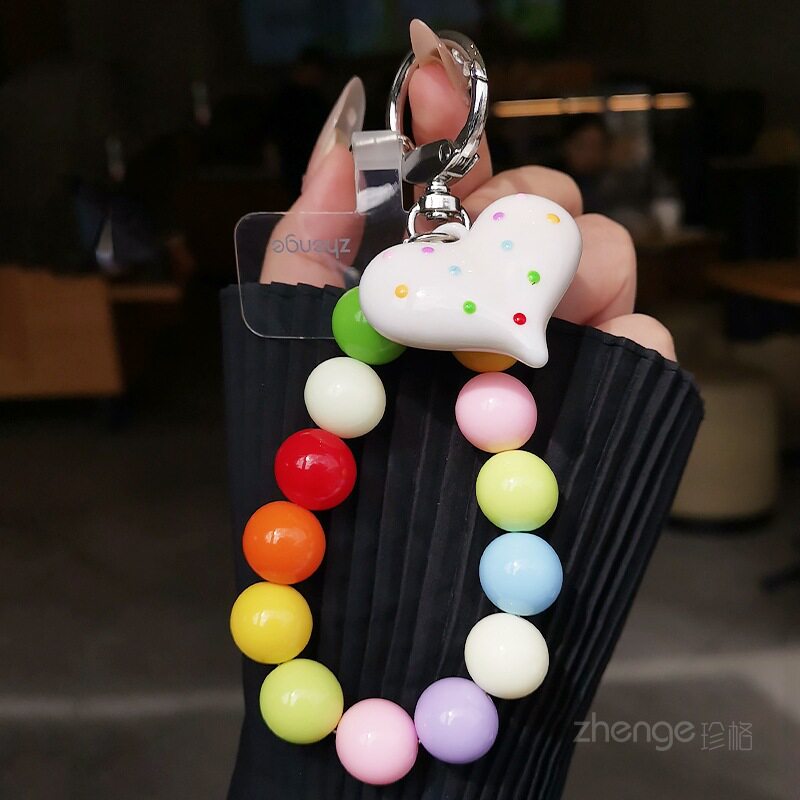 手机链串珠彩色圆珠球球短款手链包包链彩虹色挂绳韩系户外防丢链