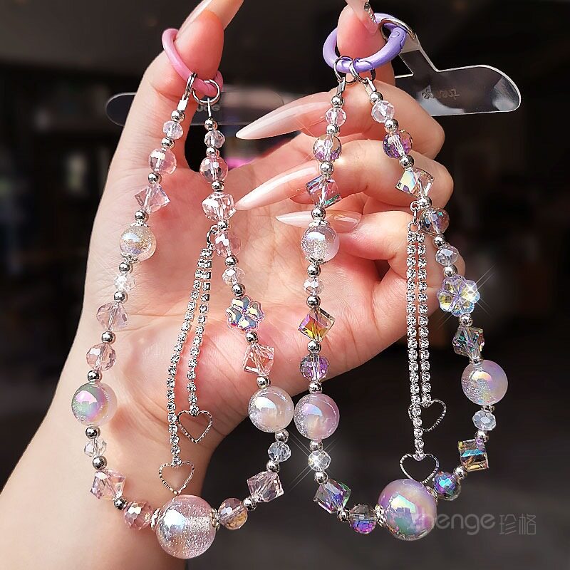 爱心流苏星空水晶手机链ins女士超好看串珠挂件饰小众高级感户外