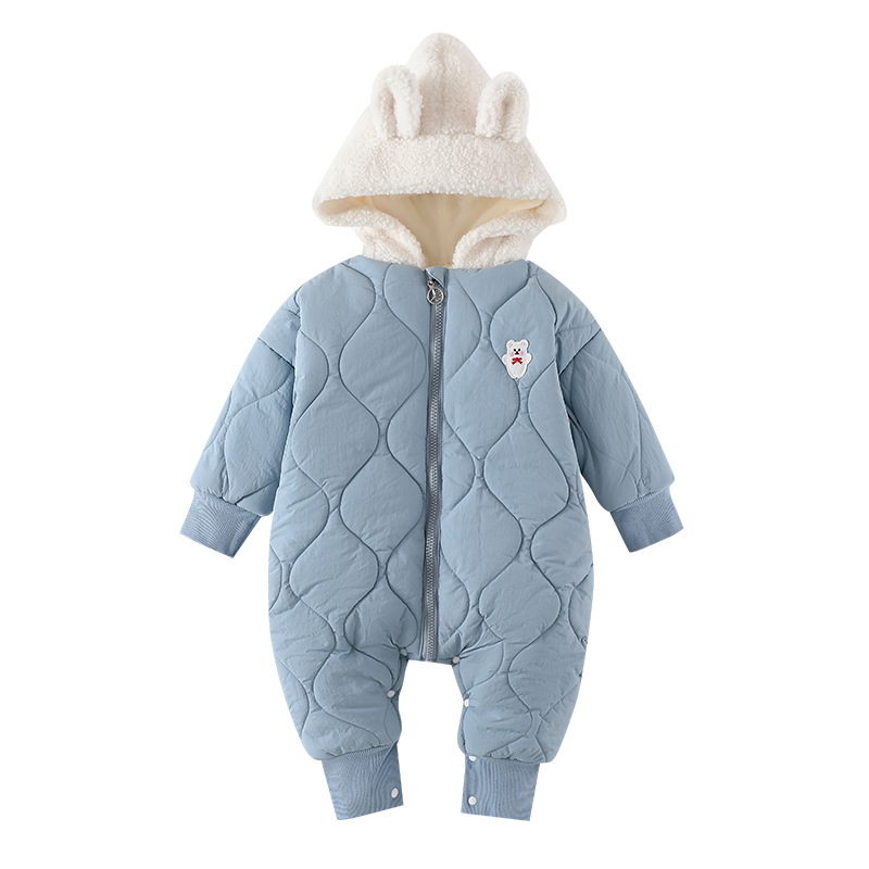 三折品牌清仓撤柜婴幼儿秋冬棉防风带帽拉链款爬爬服羽绒棉连体衣