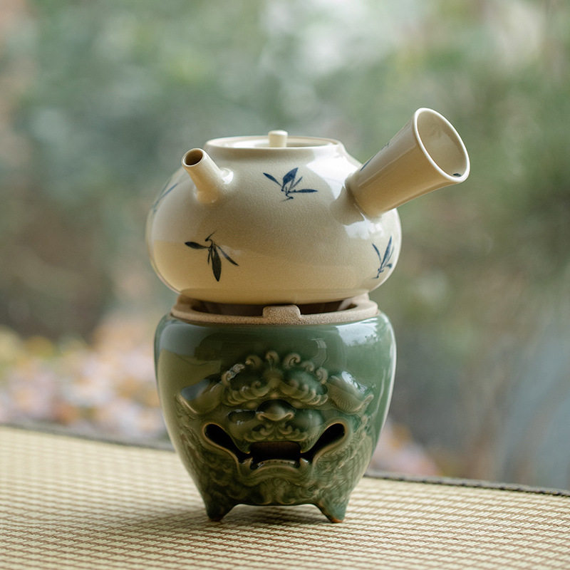 昌朴居青瓷唐狮炭炉家用户外酒精灯陶瓷煮酒烧水壶碳炉温茶炉茶壶