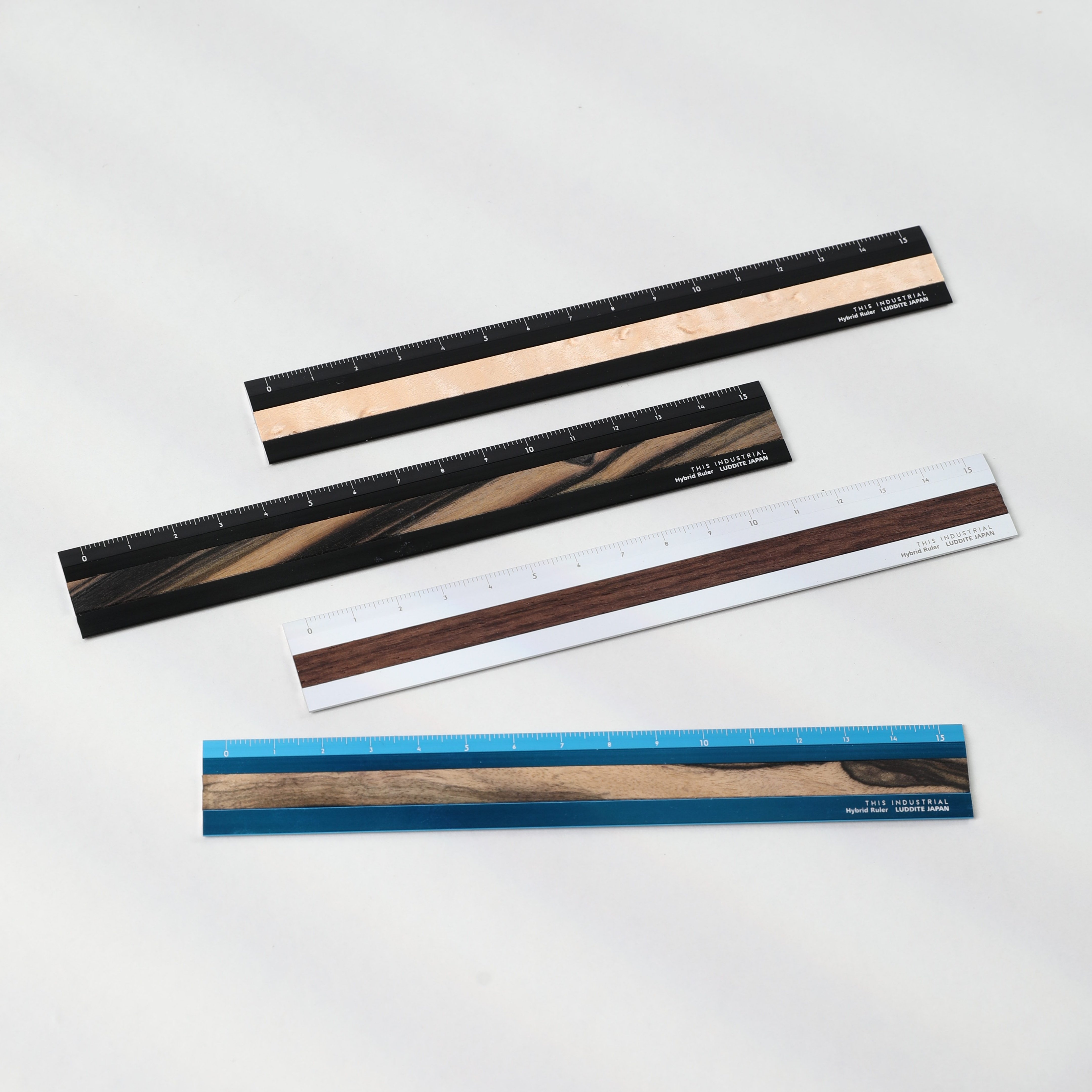 日本Luddite直尺铝制尺子金属嵌高级木材激光刻度不褪色15cm手账