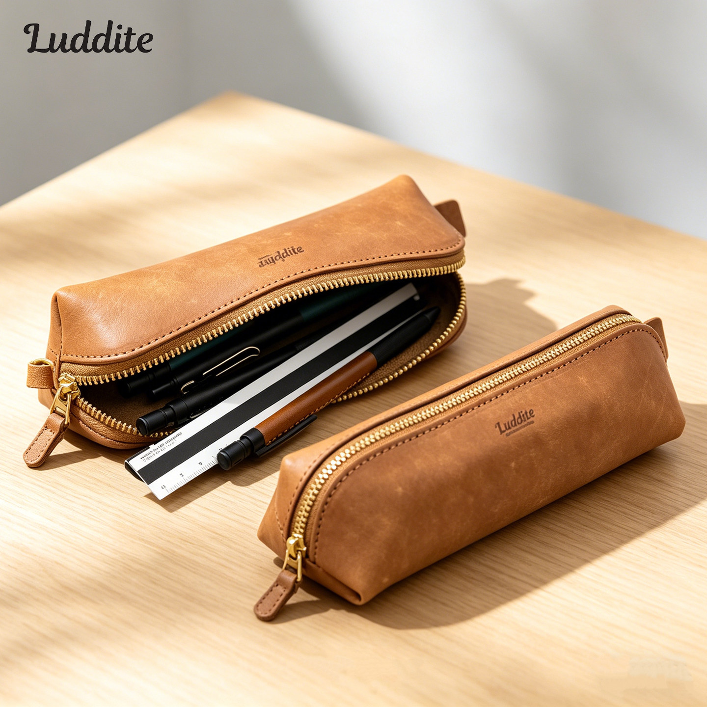 日本Luddite拱形笔袋MAYA牛皮大容量真皮文具袋送礼礼品高档商务