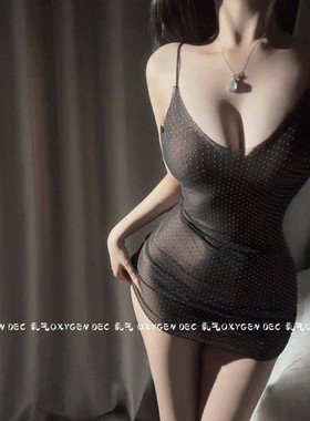 DEC欲感触碰 辣妹性感睡衣透视V领低胸吊带裙紧身透明连衣裙