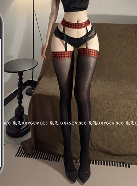 DEC 马油黑色性感丝袜过膝长筒袜油光亮吊带袜女
