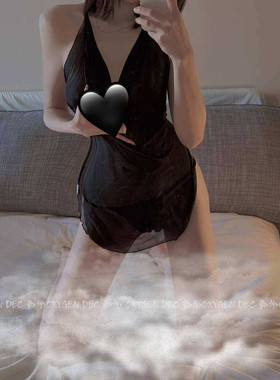 DEC姐姐好会~ 性感辣妹私房睡裙挂脖系带堆堆领诱惑制服套装女