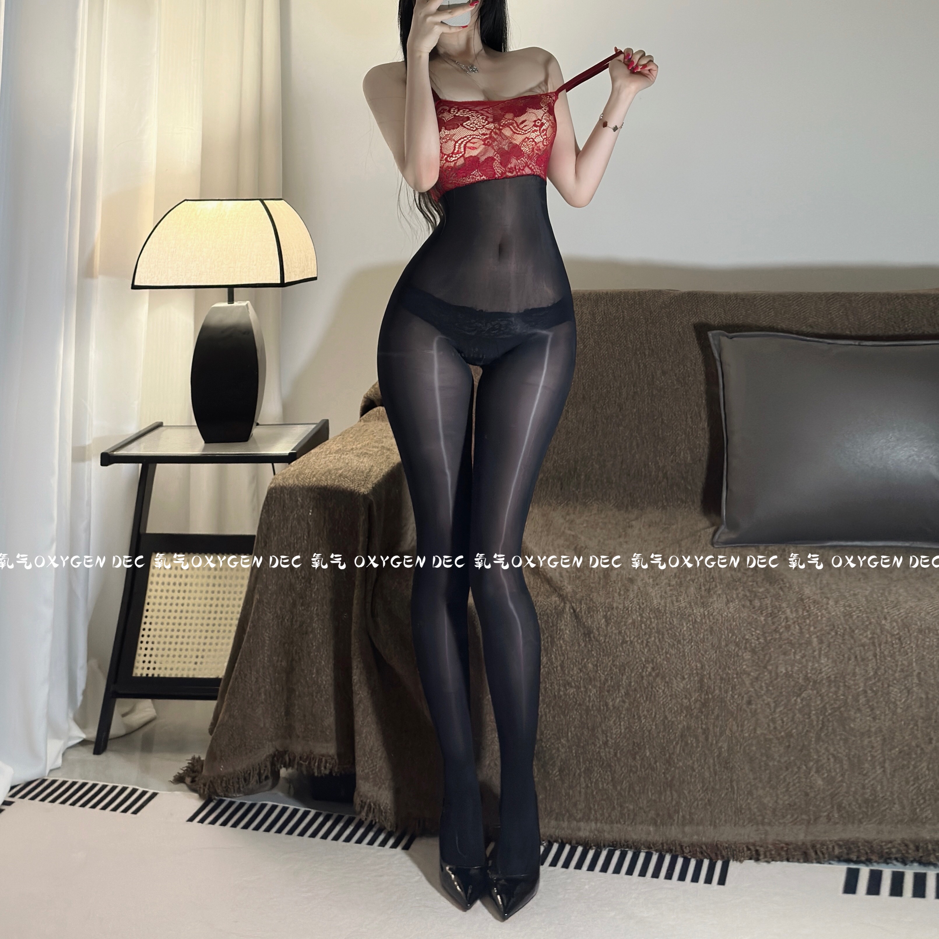 DEC雾笼 马油袜性感全身丝袜女蕾丝抹胸吊带连体黑丝情调