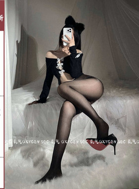 DEC极光玉腿 性感极光细闪薄款女诱惑长筒袜吊带开档美腿丝袜