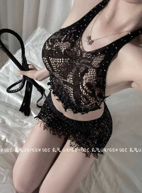 DEC姐姐好闪 亮钻性感透视渔网包臀裙辣妹挂脖内衣女