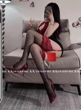 DEC渔网满钻 钻石蕾丝吊带一体袜黑色丝袜性感开档渔网袜女