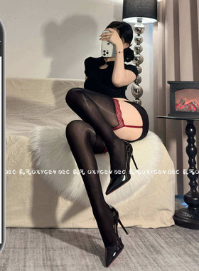 DEC云镜 马油丝袜红色蕾丝一体吊带袜女性感油光超薄长筒袜