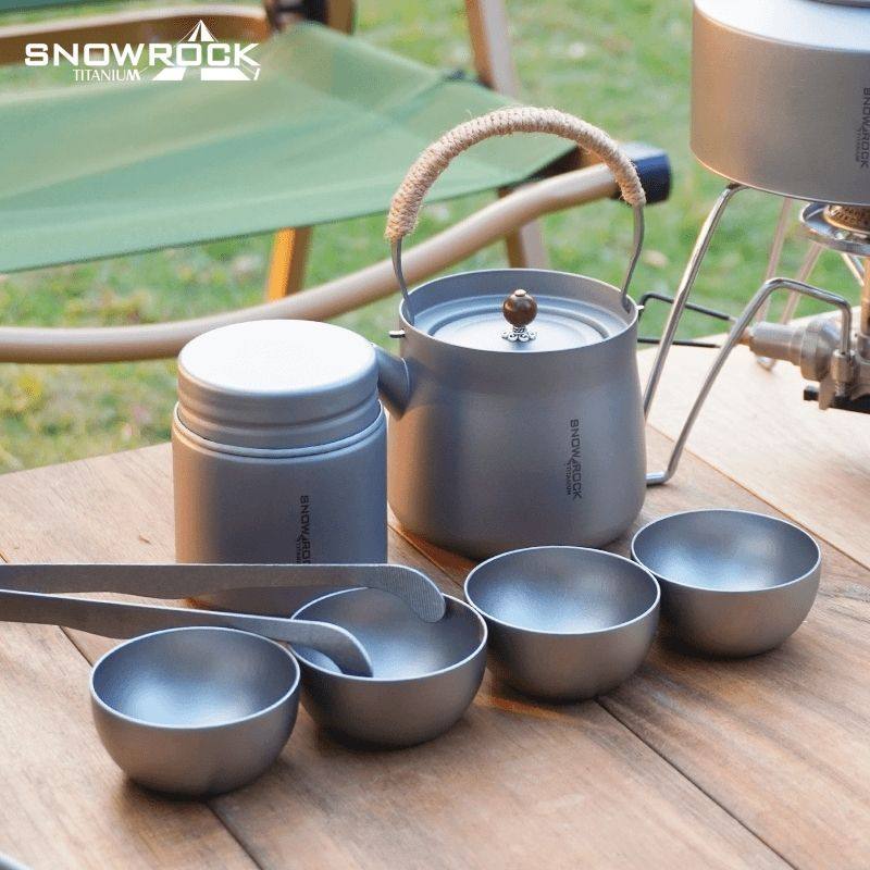 纯钛茶壶套装(280ml茶壶+茶叶罐+4个小茶杯+茶夹+收纳包)茶具户外