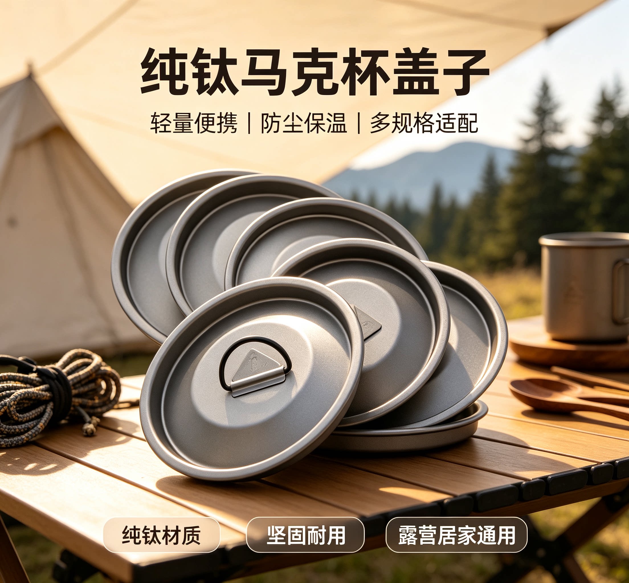 (正品无LOGO)纯钛马克杯盖子(多规格可选)纯钛杯盖配盖露营杯盖