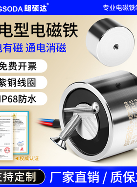 朗硕通电消磁失电型电磁铁强磁力工业电永磁吸盘DC24/12V断电有磁