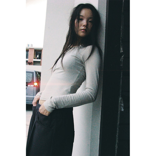 nomnonnomme亨利领系扣修身内搭长袖T恤