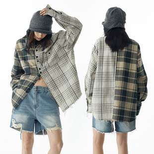 nomnonnomme 日本进口面料左右不对称设计毛边宽松男友感衬衫