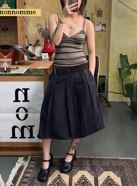 nomnonnomme DROP2质感超好宽褶蓬蓬可爱半身裙学院风裙子