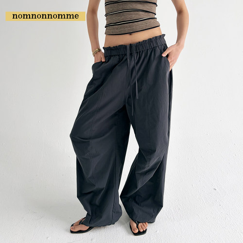 轻薄夏日腰部花边设计休闲长裤