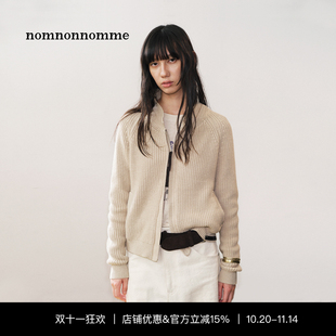 nomnonnomme简约可叠穿棉质针织合身双头拉链短款毛衣外套