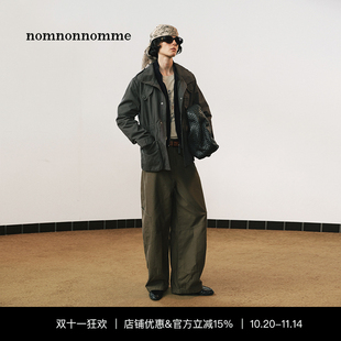 nomnonnomme宽松直筒结构款多口袋水洗休闲工装长裤
