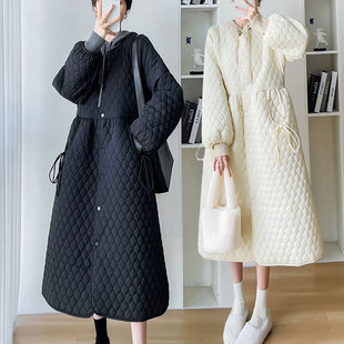 棉衣裙外套 胖mm显瘦藏肉减龄轻薄菱格棉服欧货长款 秋冬加大码 女装