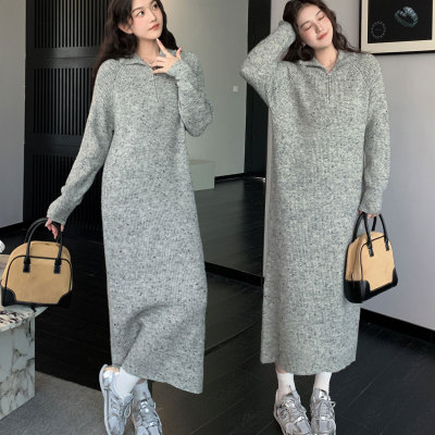 胖mm显瘦遮肚打底针织毛衣连衣裙