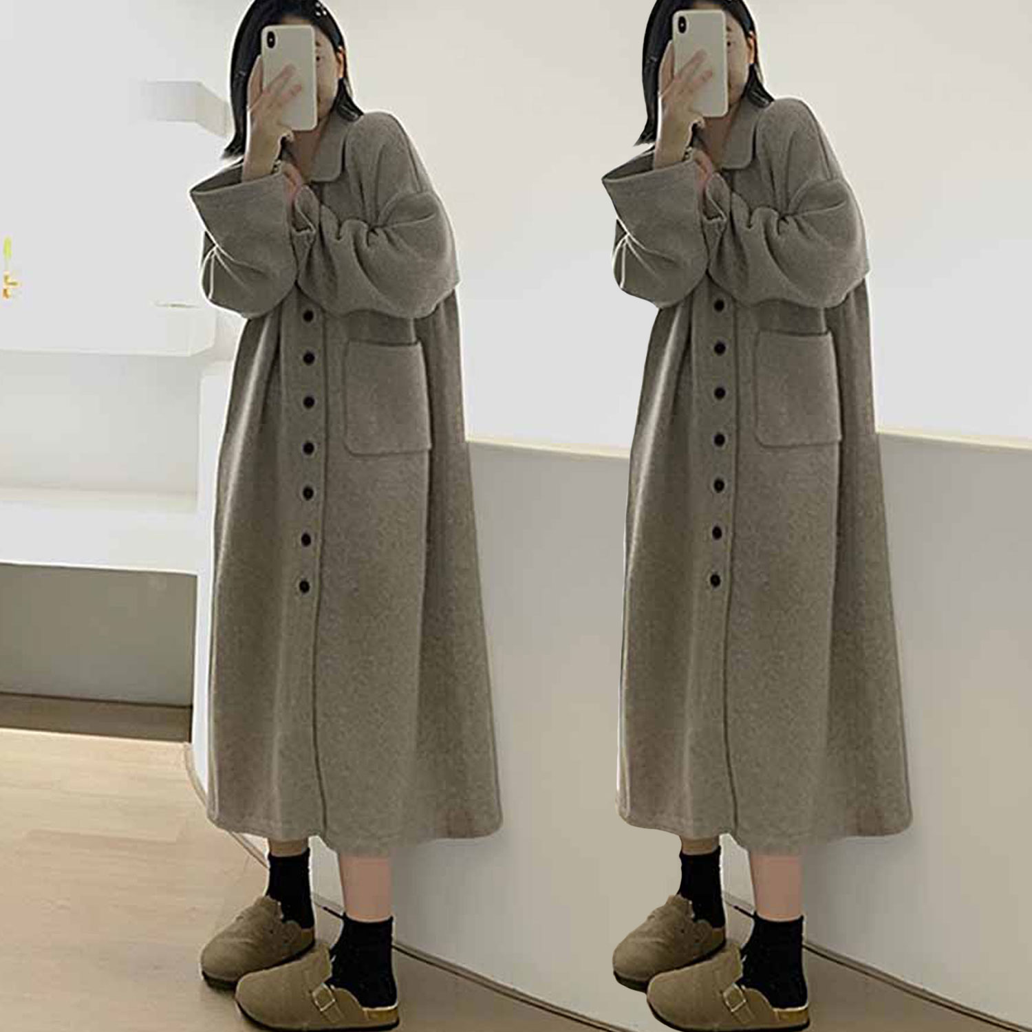 胖mm显瘦针织衬衫连衣裙毛衣开衫