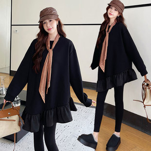 2025秋新款大码女装胖mm显瘦遮肚法式拼接荷叶边连衣裙短款卫衣裙