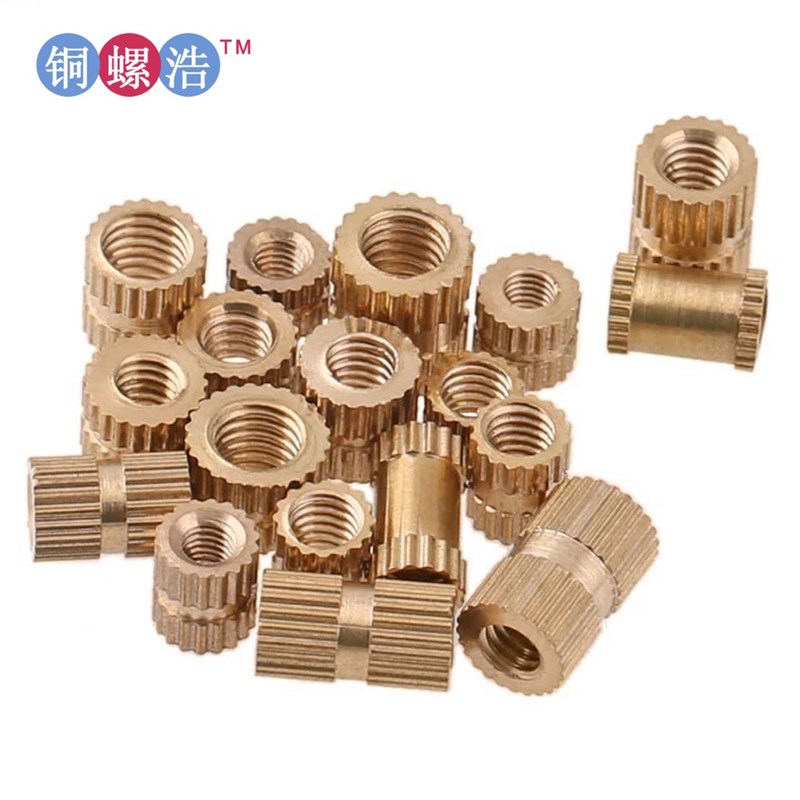 【m4特价通孔直纹工字型铜嵌y件 纯铜注塑滚花圆型螺母 热熔螺帽
