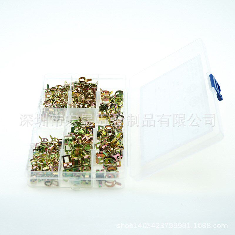 125pcs彩色j贴纸弹性箍圈 镀锌卡箍抱箍套装 镀彩锌管夹箍圈盒装