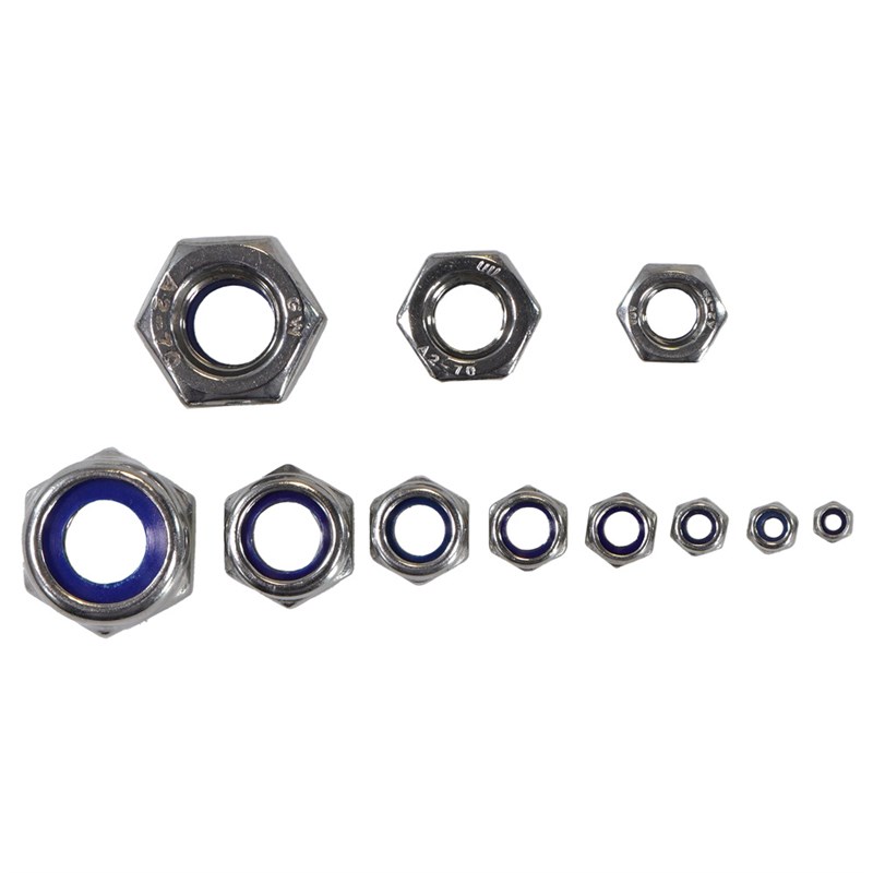 160pcs 304不锈钢六p角尼龙锁紧螺母M2M2.5M3M4M5M6M8M10组合套装