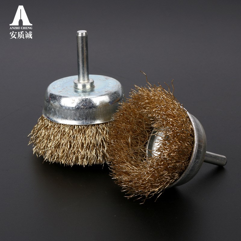 50mm带杆碗型钢n丝轮杆平碗型钢丝刷杆碗钢丝清洁除锈抛光去毛刺