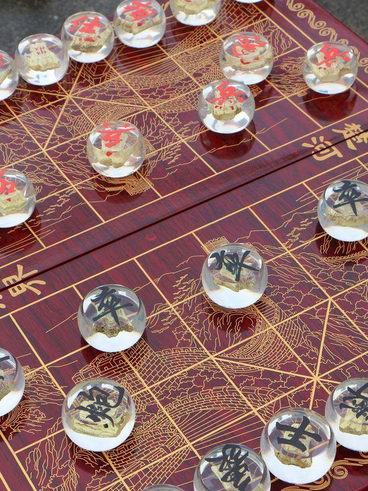 大号水晶象棋立体甲骨文中国象棋棋盘棋桌折叠中秋节礼品