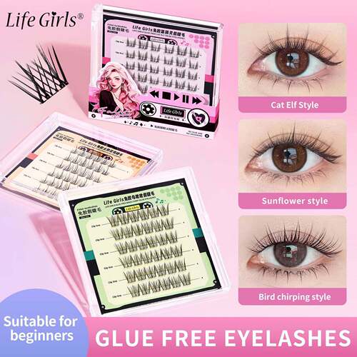 Glue free eyelash跨境假睫毛懒人分段式自然仿真外贸免胶假睫毛