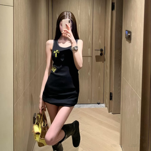 十字架梵文印花背心吊带女夏季小众美式复古中长款无袖设计感上衣